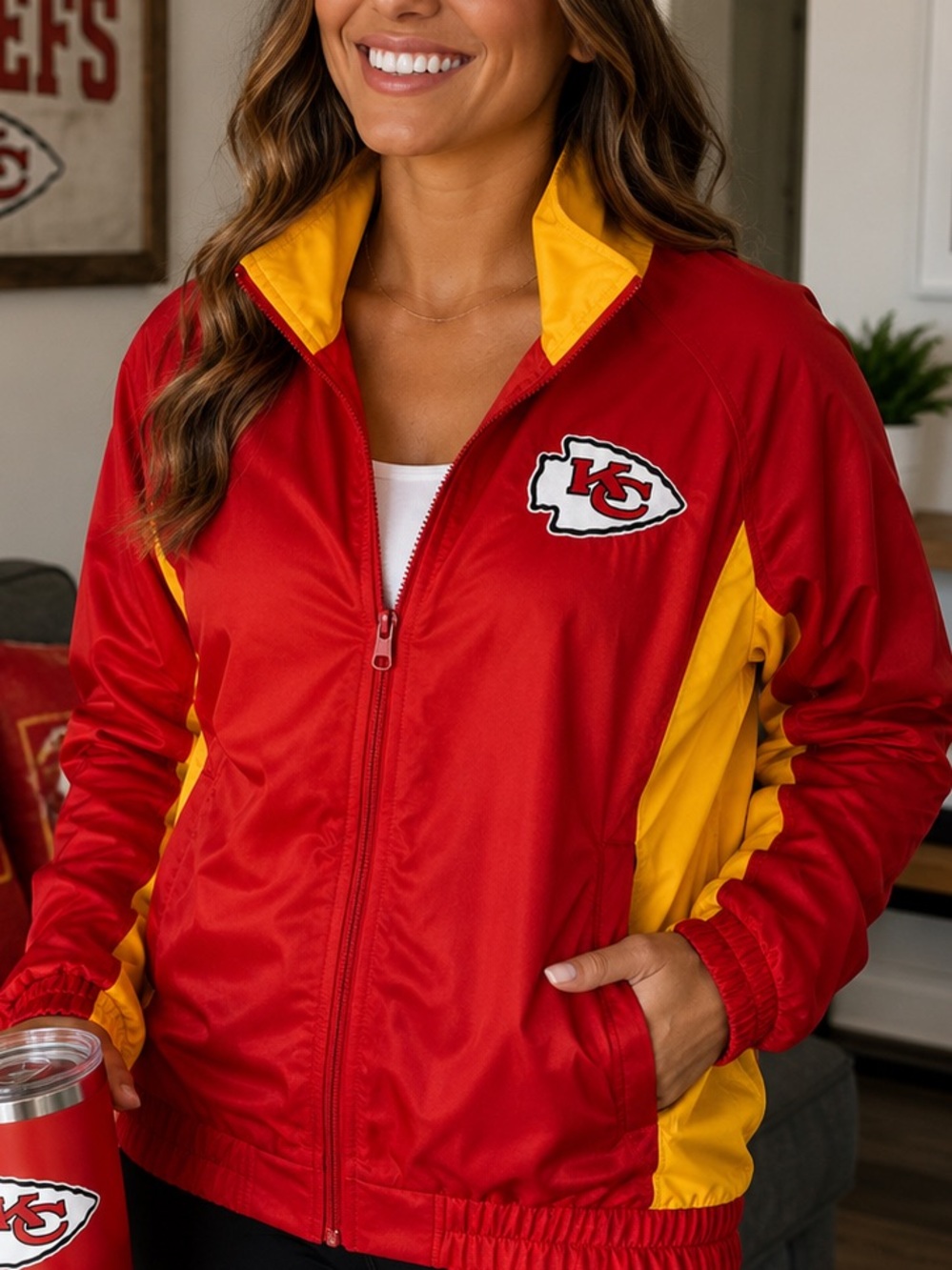 Kansas City Chiefs NFL Team Apparel women’s full-zip jacket, size L/G.